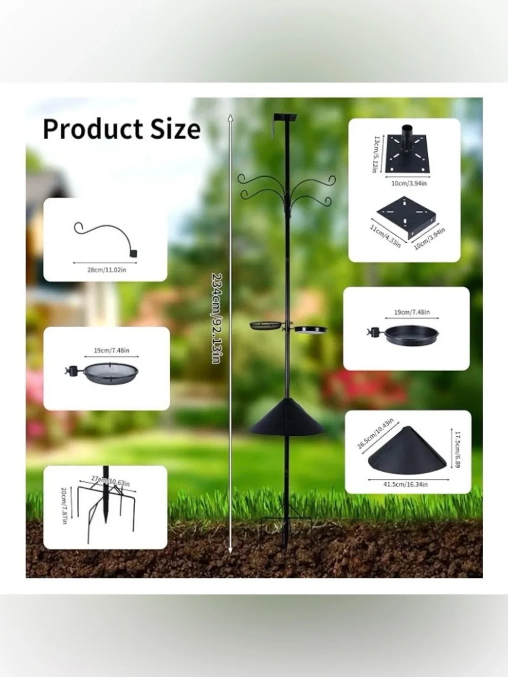 4 in 1-92 Inch Bird Feeder Pole with Squirrel Baffle With Bath, Food Tray,New